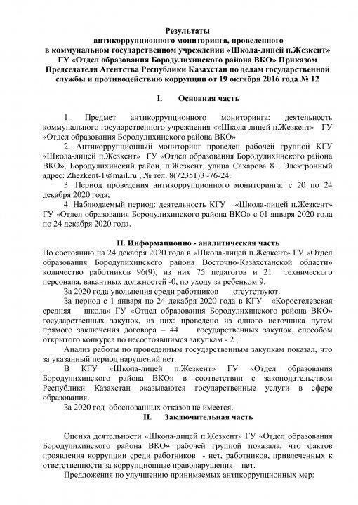 Мониторинг по Анти коррупции за 2020 год